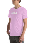 Unisex lilac "Bruh!" Milk Sandwich T-shirt, showcasing a casual style perfect for relaxed outings and everyday wear.