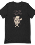 Flat lay of black Milk Sandwich T-shirt featuring Howdy CatBoy text and a vintage-style cowboy cat graphic with hat and bandana on white background