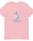 Pink Milk Sandwich t-shirt with a colorful unicorn graphic and the phrase Think Big Thoughts in purple text, surrounded by white sparkles.