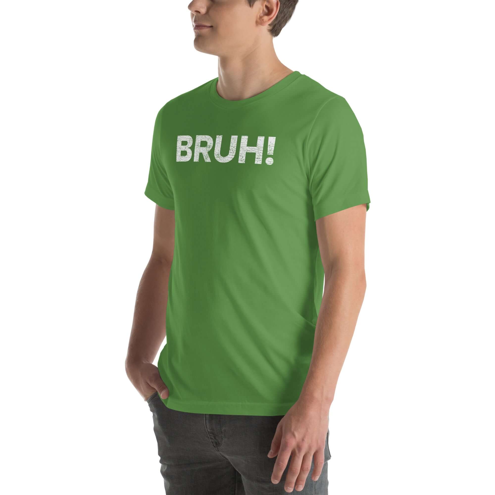Green unisex 'Bruh' Milk Sandwich T-shirt showcasing relaxed style and casual comfort for everyday wear.