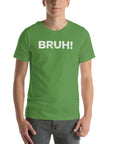 Green unisex 'Bruh' Milk Sandwich T-shirt featuring bold text, perfect for a carefree, stylish look. Ideal for casual outings.