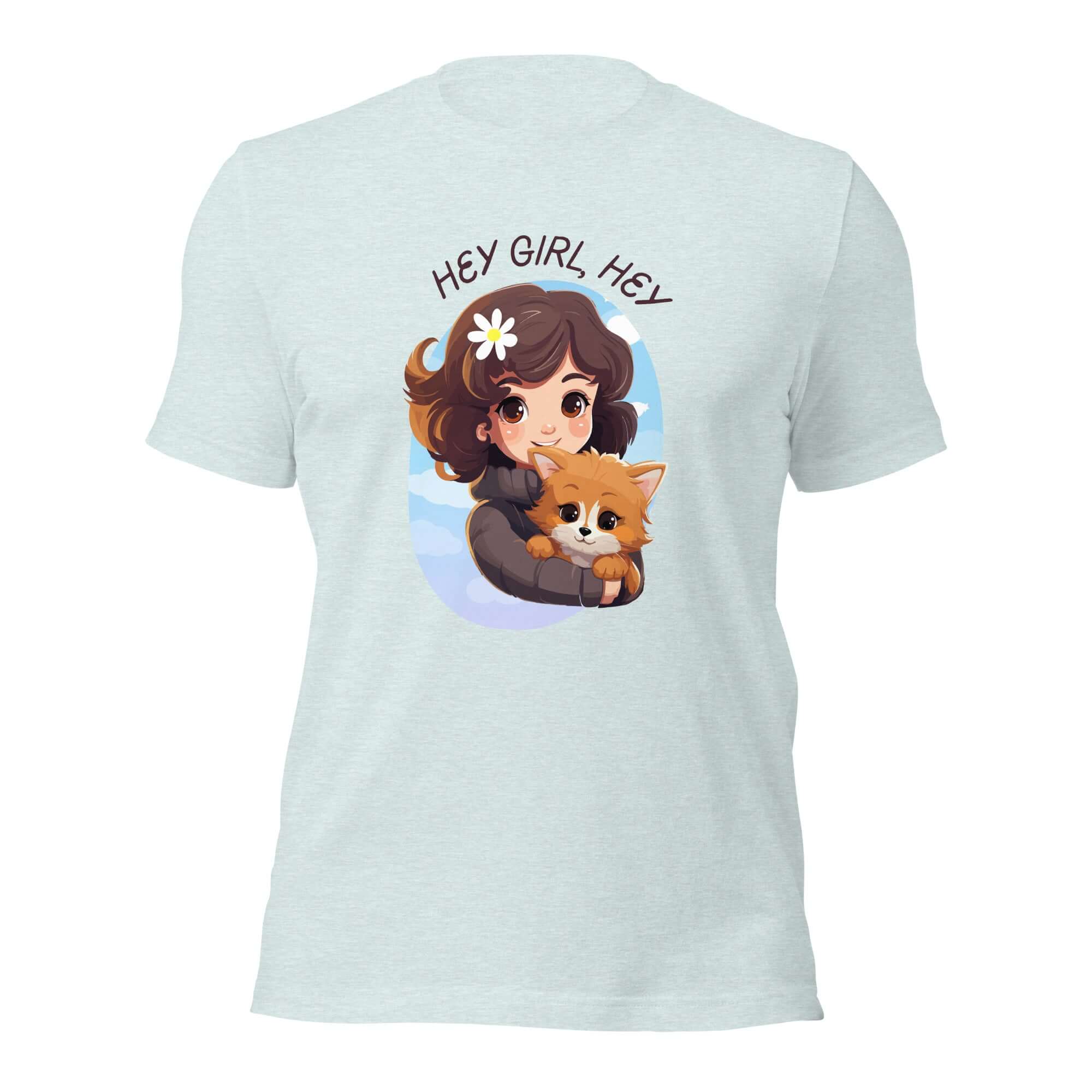 Ice Blue Milk Sandwich t-shirt with cartoon girl and dog under Hey Girl, Hey text.