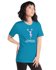 Fun unisex aqua Milk Sandwich T-shirt  featuring "I Peaked in High School" graphic, perfect for nostalgic cheerleading fans.