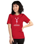 Unisex red Milk Sandwich T-shirt featuring "I Peaked in High School" slogan, perfect for cheerleading fans and nostalgic vibes.