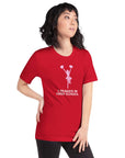 Soft red unisex Milk Sandwich T-shirt with "I Peaked in High School" graphic, perfect for nostalgia and fun fashion.