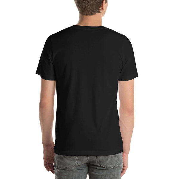Back view of a person wearing a plain black Milk Sandwich t-shirt with no visible design.