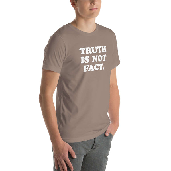 Unisex "Truth is Not Fact" Milk Sandwich T-shirt in earthy tone, perfect blend of comfort and style for all occasions.