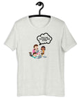 Ash t-shirt hanging on a hanger with cartoon kids and a speech bubble saying “TOLD YOU THE DARK WEB IS FUN.”