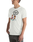 Ash t-shirt hanging on a hanger with cartoon kids and a speech bubble saying “TOLD YOU THE DARK WEB IS FUN.”