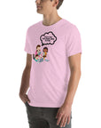 Lilac t-shirt hanging on a hanger with cartoon kids and a speech bubble saying “TOLD YOU THE DARK WEB IS FUN.”
