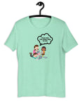 Mint t-shirt hanging on a hanger with cartoon kids and a speech bubble saying “TOLD YOU THE DARK WEB IS FUN.”