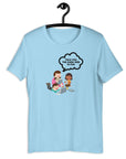 Ocean Blue t-shirt hanging on a hanger with cartoon kids and a speech bubble saying “TOLD YOU THE DARK WEB IS FUN.”